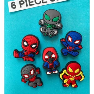 6x Marvel Spiderman Miles Shoe Charms for Clogs Shoes. PVC Clog Accessories. Compatible with Crocs image 1