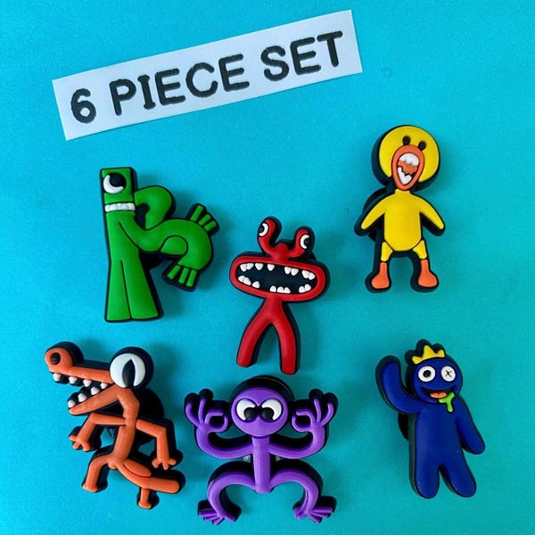 6x Rainbow Friends Roblox Shoe Charms for Clogs Shoes. PVC Clog Accessories. Compatible with Crocs