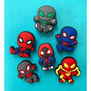 6x Marvel Spiderman Miles Shoe Charms for Clogs Shoes. PVC Clog Accessories. Compatible with Crocs image 2