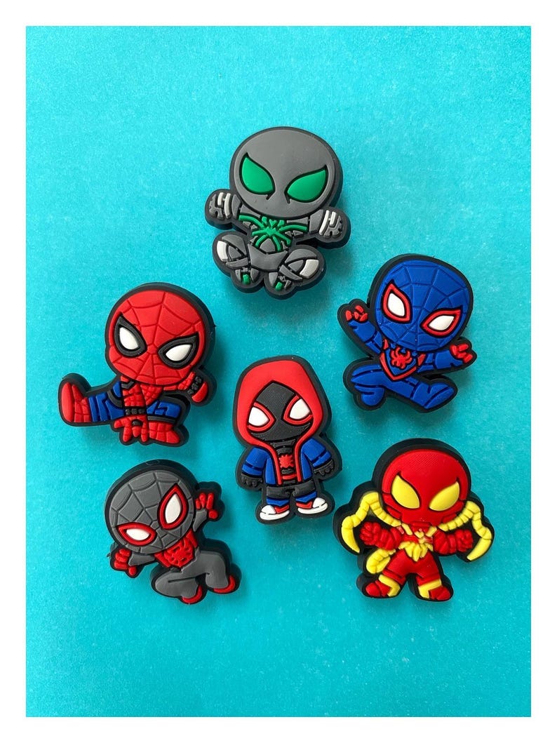 6x Marvel Spiderman Miles Shoe Charms for Clogs Shoes. PVC Clog Accessories. Compatible with Crocs image 2