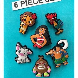 6x Disney Moana Shoe Charms for Clogs Shoes. PVC Clog Accessories. Compatible with Crocs image 1