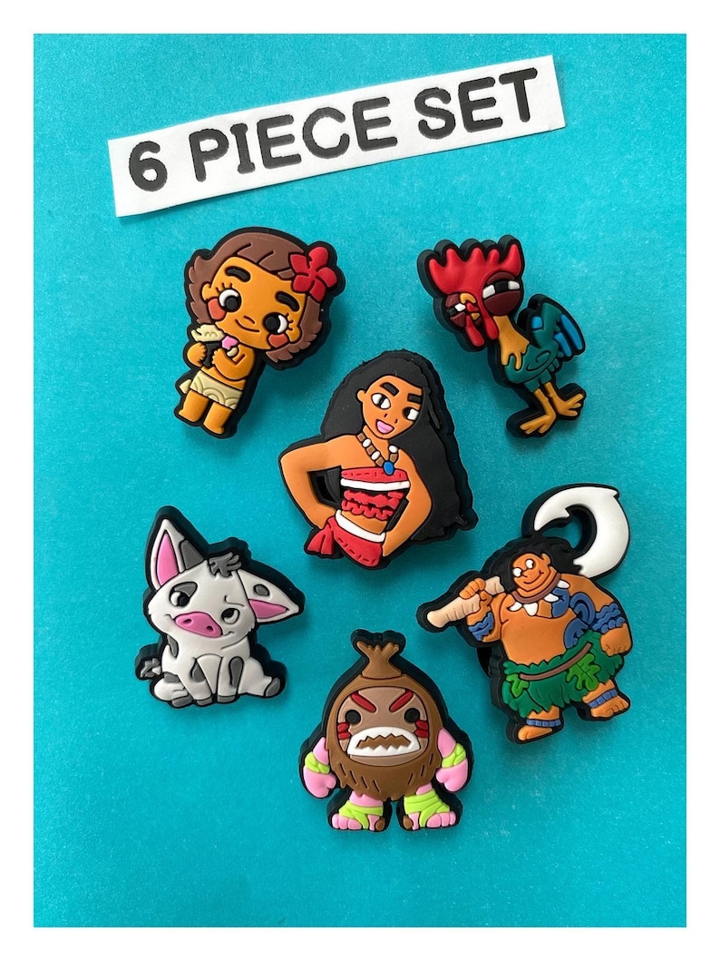 6x Disney Moana Shoe Charms for Clogs Shoes. PVC Clog Accessories. Compatible with Crocs image 1
