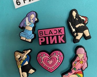 6x Blackpink Black Pink Shoe Charms for Clogs Shoes. PVC Clog Accessories. Compatible with Crocs