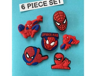 6x Spider-man Spiderman Spidey Shoe Charms for Clogs Shoes. PVC Clog Accessories. Compatible with Crocs