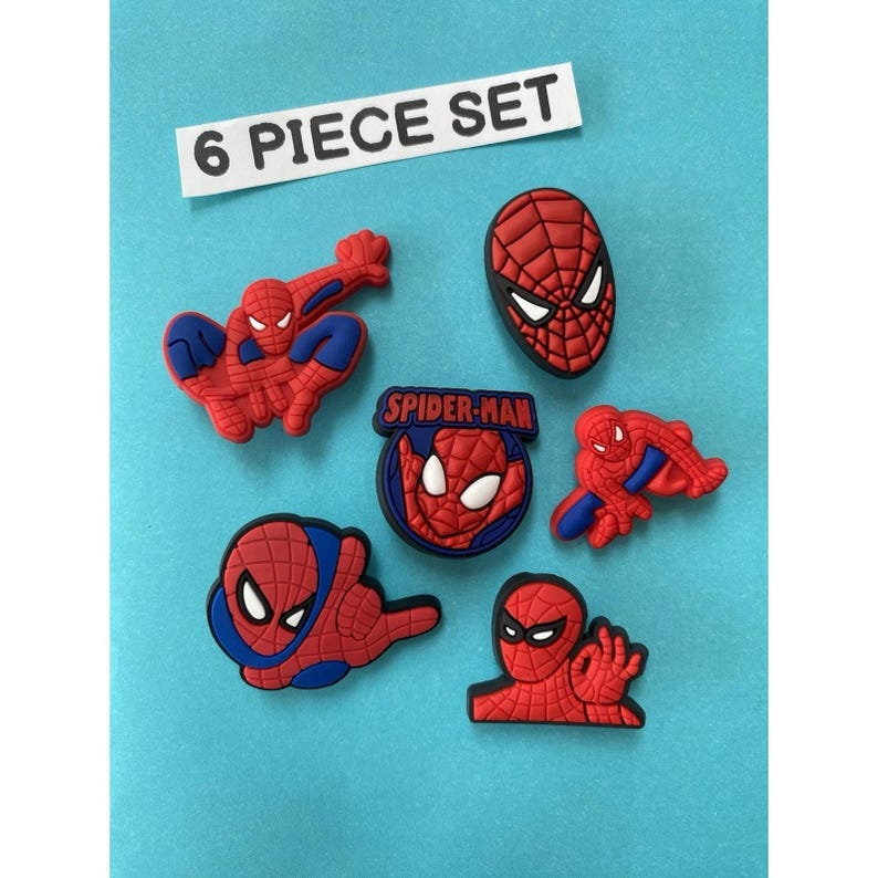 6 breloques Spider-man Spiderman Spidey pour sabots. Accessoires de sabots en PVC. Compatible avec les crocs image 1