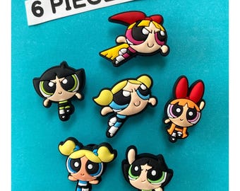 6 breloques Powerpuff Powerpuff pour filles pour sabots. Accessoires de sabots en PVC. Compatible avec les crocs