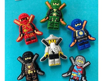 6x Lego Ninjago Ninja Shoe Charms for Clogs Shoes. PVC Clog Accessories. Compatible with Crocs