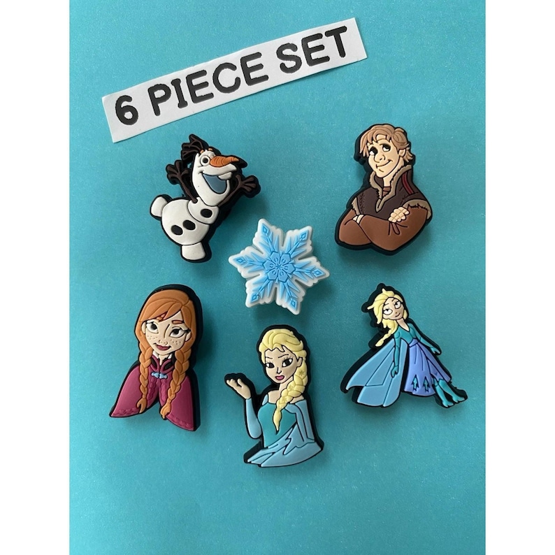 6x Disney Frozen Princess Elsa Shoe Charms for Clogs Shoes. PVC Clog Accessories. Compatible with Crocs image 1
