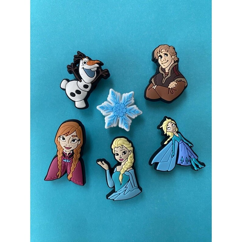 6x Disney Frozen Princess Elsa Shoe Charms for Clogs Shoes. PVC Clog Accessories. Compatible with Crocs image 2