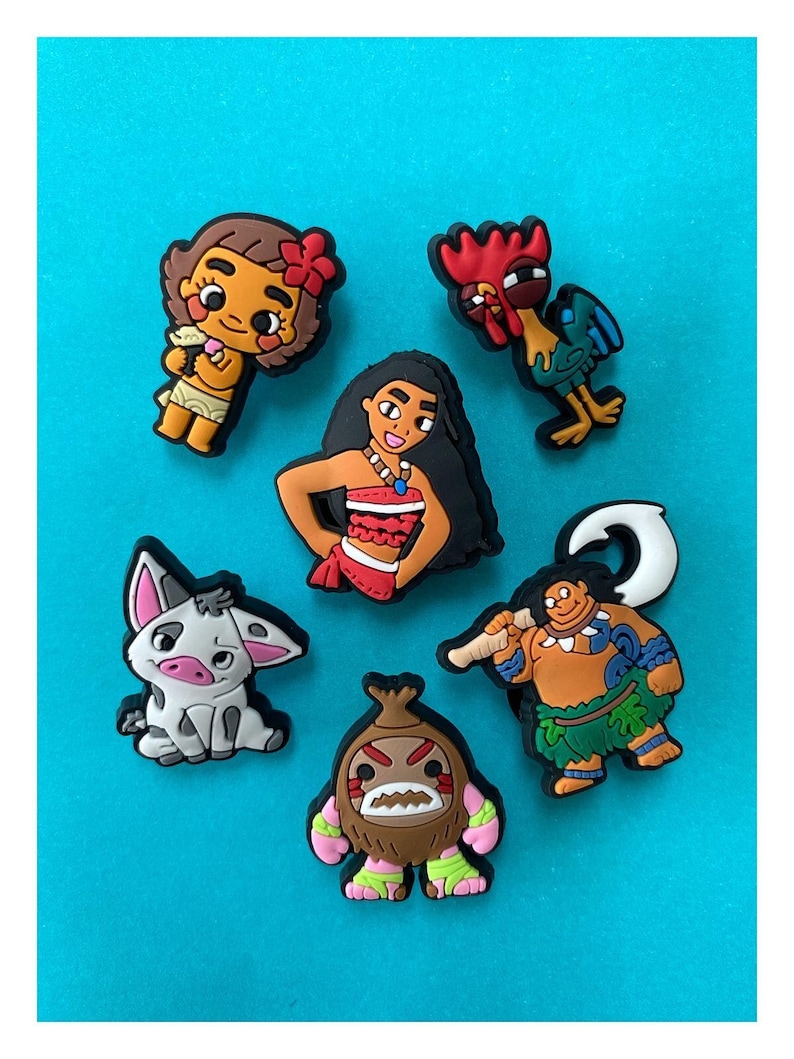 6x Disney Moana Shoe Charms for Clogs Shoes. PVC Clog Accessories. Compatible with Crocs image 2
