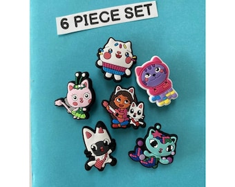 6x Gabby’s Dollhouse Gabby Shoe Charms for Clogs Shoes. PVC Clog Accessories. Compatible with Crocs