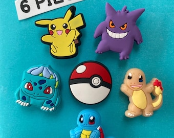 6x Pokemon Pikachu Shoe Charms for Clogs Shoes. PVC Clog Accessories. Compatible with Crocs