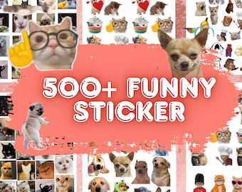 500+ Lustige Meme Aufkleber PDF | Niedliche Katzen & Hund Meme Aufkleber Seiten | Druckbares digitales Aufkleber-Paket