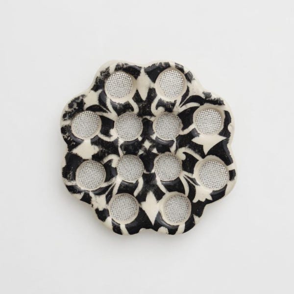 Hand Built Ceramic Flower Frog | Black White Floral Arrangement Holder, Stoneware Pottery