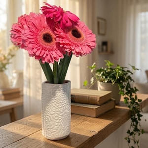 Hand Built Textured White Ceramic Vase – Sculptural Floral Embossed Pottery Bloom Clay Studios