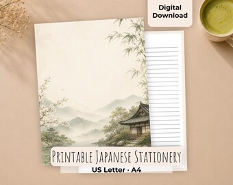 Japanese Watercolor Stationery, Digital Journal Paper, Sakura Writing Set (Digital Download)