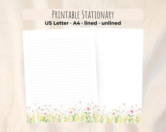 Wildblumen Briefpapier, liniert/unliniert, Briefpapier Set, Cottagecore Briefpapier (Digitaler Download)