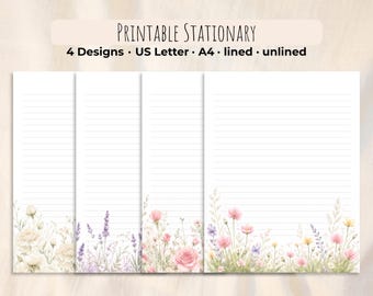 Wildblumen Briefpapier Set, PDF, Liniert / Unliniert, US Letter, A4 (Instant Download)