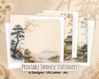 Japanese Watercolor Stationery Bundle, Journal Writing Paper (Digital Download)