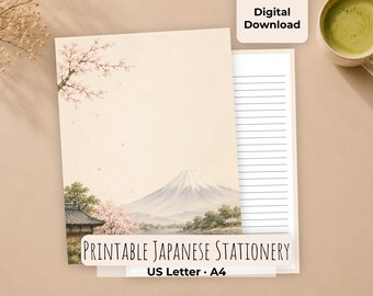 Cherry Blossom Watercolor Stationery, Japanese Nature Journal Paper, Sakura Writing Pages (Digital Download)