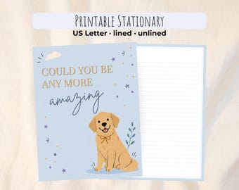 Blue Cozy Dog Letter Paper: Could You Be Any More Amazing? | Cute Dog Stationery | Thank You Card (Instant Download)