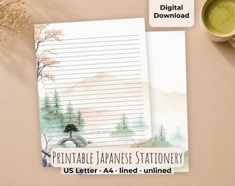 Japanese Watercolor Stationery, Nature Journal Paper, Lined Unlined (Digital Download)