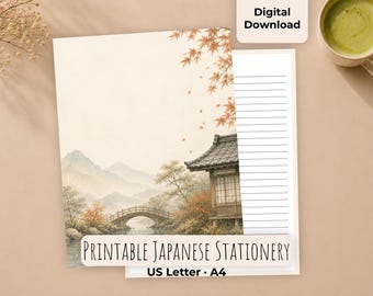 Japanese Watercolor Stationery, Fall Journal Paper, Letter Writing Pages (Digital Download)