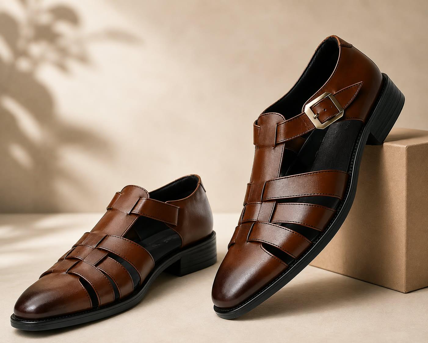 formal dress sandals Leather Closed Toe Men draped dress