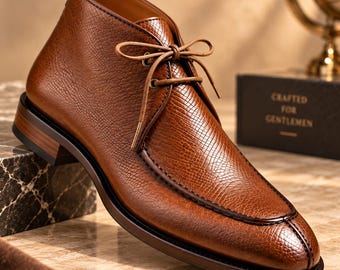 Handgemaakte bruine leren chukka-laarzen – luxe formele herenschoenen