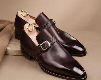 Zapatos Monk Strap de cuero marrón oscuro hechos a mano – Calzado de vestir, para bodas y negocios para hombre