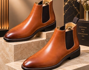 Handgemaakte bruine leren Chelsea boots – Maatwerk herenschoenen