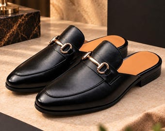 Handgemaakte zwarte leren loafers met paardenbitdesign voor heren, formele instapschoenen