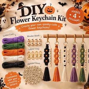 DIY Halloween Macrame Keychain Kit | Make Your Own Custom Name Keychain, Beginner Friendly Craft Kit, Halloween Gift (Video Tutorial)