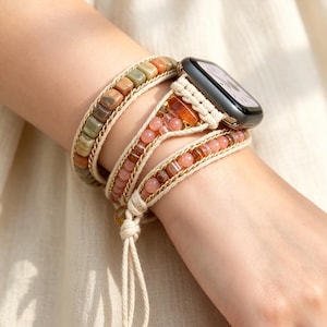 Natural Stone Apple Watch Band – Cozy Boho Wrap Style, Handmade Bohemian Jewelry
