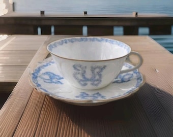 Tazza e piattino vintage in porcellana Castro, Spagna, delicato blu e bianco