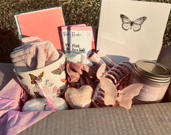 Butterfly Beauty Box / Self Care Kit / Health and Wellness Package / Gifts for Women / Relax Kits / Pink Beauty Boxes