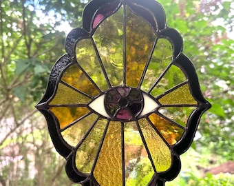 Stained Glass All-Seeing Eye Suncatcher | Evil Eye Window Hanging | Witchy Home Decor