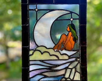 Handgemachte Glasmalerei Mond Tarot Tafel - Witchy Celestial Decor