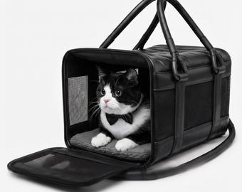 Luxury Leather Pet Carrier Bag, Breathable Cat & Small Dog Travel Tote, Handmade Designer Pet Carrier