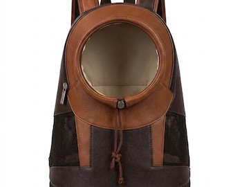 Leather Pet Carrier Backpack for Small Dogs Cats, Breathable Outdoor Travel Bag, Adjustable Hiking Puppy Rucksack, Hands Free Kitten Pouch