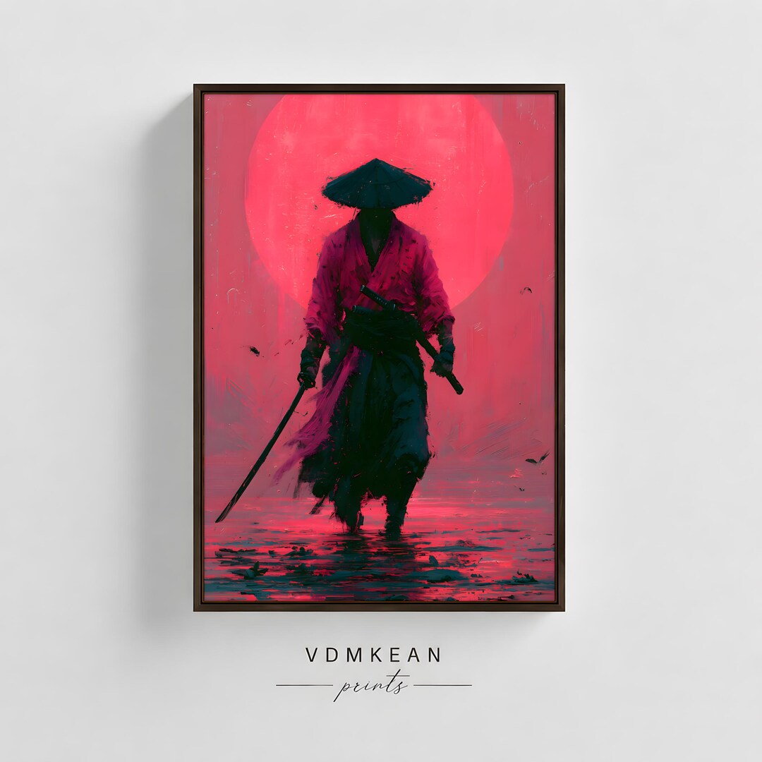 Samurai Red Moon Print | Japanese Warrior Wall Art | Dark Katana Poster ...