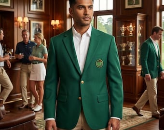 Blazer verde para hombre, hecho a mano, para torneos de golf | Abrigo verde ligero de algodón de estilo deportivo clásico