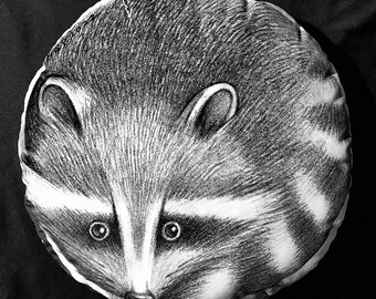 Kunstvolle Wilde Tiere Samt Runde Form Handarbeit Pillow_Raccoon (Auf Bestellung!)