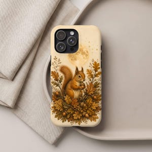 Funda para teléfono con ardilla, funda para teléfono con diseño botánico vintage de luna, funda para teléfono con diseño de bellota otoñal, funda para teléfono con diseño de animales del bosque para iPhone y Samsung