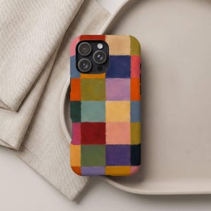 Multicolor Patchwork Phone Case, Colorful Checkerboard Grid Cover, Abstract Modern Art iPhone Samsung Case, Quilt Pattern Gift
