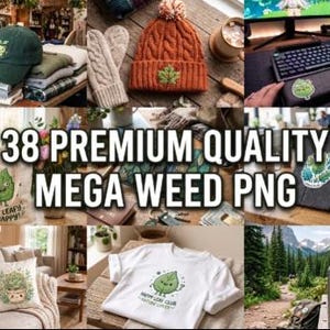 Paquete de 38 pegatinas PNG de marihuana / Imágenes prediseñadas de cannabis kawaii / Hoja de marihuana PNG linda / PNG transparente / Sublimación / Descarga instantánea
