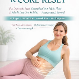 Pelvic Floor Exercises PDF | Fix Diastasis Recti Guide | Postpartum Core Recovery | 4-Week Programme | No Equipment Fitness eBook | Instant