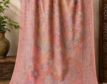 Pink Floral Paisley Shawl – Elegant Fringed Wrap, Lightweight Boho Scarf for Women