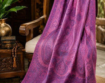 Pink Paisley Scarf, Lightweight Woven Shawl, Magenta Purple Wrap with Fringe, Boho Women’s Accessory