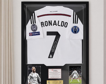 Marco para exhibir la camiseta de Cristiano Ronaldo / Marco con la camiseta firmada de Ronaldo 7 del Real Madrid / Artículos de colección de fútbol / Decoración para la cueva del hombre / Regalo del Real Madrid